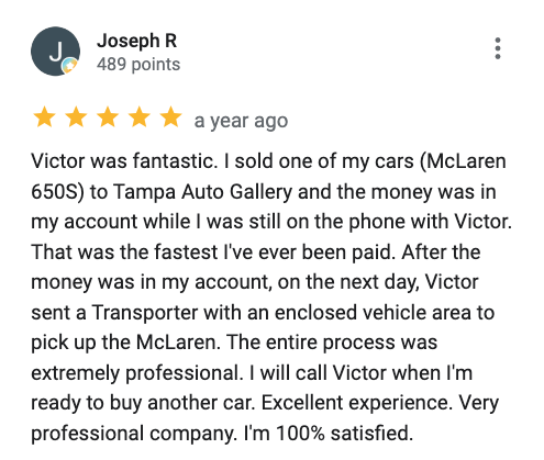 Google review of Tampa Auto Gallery